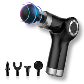 FISHTEC Massagepistole, Muskelmassagegerät - 4 Massageköpfe - 4 Geschwindigkeitsstufen - Massage & Entspannung - 90° schwenkbarer Kopf - Kabellos USB aufladbar - Fitnessstudio, Sport, Büro