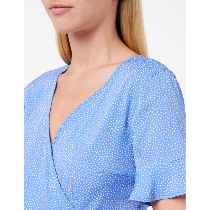 ONLY Women’s Wrap Dress, Blue Bonnet/Aop: Confetti Dot, 32