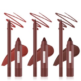 DAGEDA 3Pcs Lip Liner Pencil and Crayon Lipstick Set, 2 in 1 Matte Lip Liner and Lipstick Combo, Waterproof, Long-lasting, High Pigmented Lip Makeup Kits for Women (02+03+06)