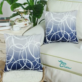 CaliTime Pack of 2 Soft Canvas Throw Pillow Covers Cases for Couch Sofa Home Decor Modern Gradient Ombre Circles Rings Both Sides 18 X 18 Inches Gray to Navy Blue