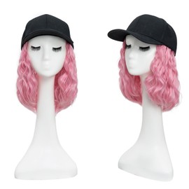 TESS Extensions with Baseball Cap, 20 cm, Pink Cap with Hair, Women's Short Wavy, Adjustable, Theme Party, Carnival Hat Wigs for Women, Hat with Hair