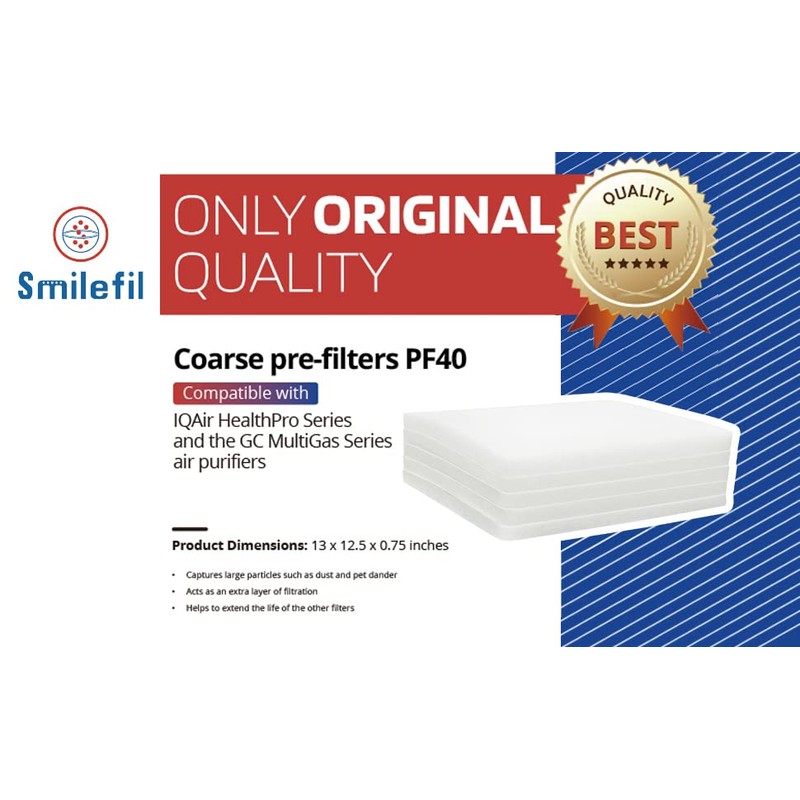 Smilfil 5 Pack PF40 Replacement Pre-Filter Pads Compatible with IQAir