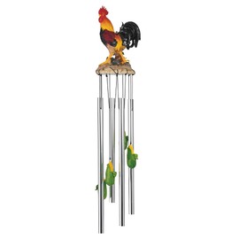ICE ARMOR 23" Long Rooster with Corn Round Top Wind Chime Statue Sculpture Ornament Decoration Garden Decor Ideas for Housewarming, Holidays and Birthdays Great Collectible Addition