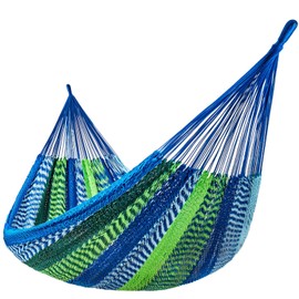Lazy Daze Hammocks Handwoven Mayan Hammock, 10.5 FT Soft Rope Double Hammocks, Portable Outdoor Hammock with Carry Bag, 2 Straps & Carabiners for Patio Outside, 550 lbs Weight Capacity, Blue/Green