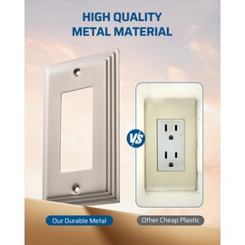 DEWENWILS 4-Pack Brushed Nickel Outlet Covers & Switch Plates — Decorative Metal Wall Plates for Decorate Light Switches (1-Gang Standard Size)
