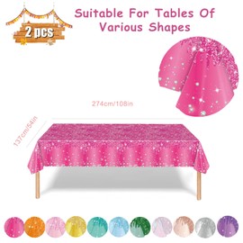 2P Hot Pink Party Plastic Table Cloth,137x274cm Shiny Glitter Hot Pink Tablecloths Rectangular Diamond Pink Party Dining Table Cover Pink Tablecloths for Baby Shower,Wedding,Birthday Tablecloth Décor