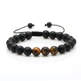 JoycuFF To My Man Mens Bracelet Gifts Anniversary Birthday Valentine's Day Father's Day Christmas Gifts for Boyfriend Husband 8mm Tiger Eye Black Matte Agate Bead Bracelet for Him