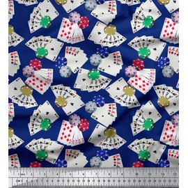 Soimoi Designer Pure Silk Fabric 20 GSM Poker Card Printed 44 inches Wide Craft by The Yard-Blue