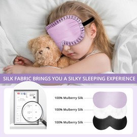Kids Sleep Mask, 100% Real Mulberry Silk Eye Mask, Sleeping Mask for Kids with Adjustable Elastic Band, Soft & Light Blocking Eye Cover Gift for Boys Girls Teens Age 5+ (Purple)