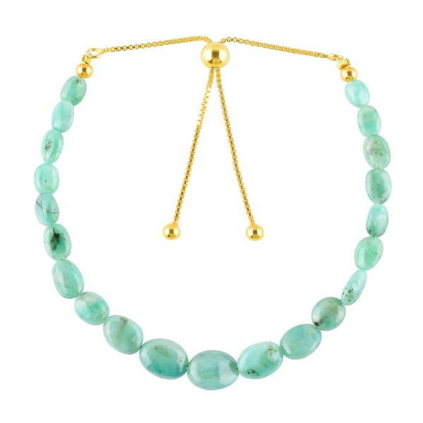OdrillionGems Natural Emerald Gemstones Bolo Bracelets, Plain Beads, 14K Gold