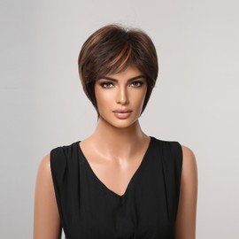 Women's Wig Short Layered Pixie Cut Wigs with Hair Bangs Natural-looking Fluffy Hair Wig High-Temperature Synthetic Wig Comfortable and Breathable with Hair Net