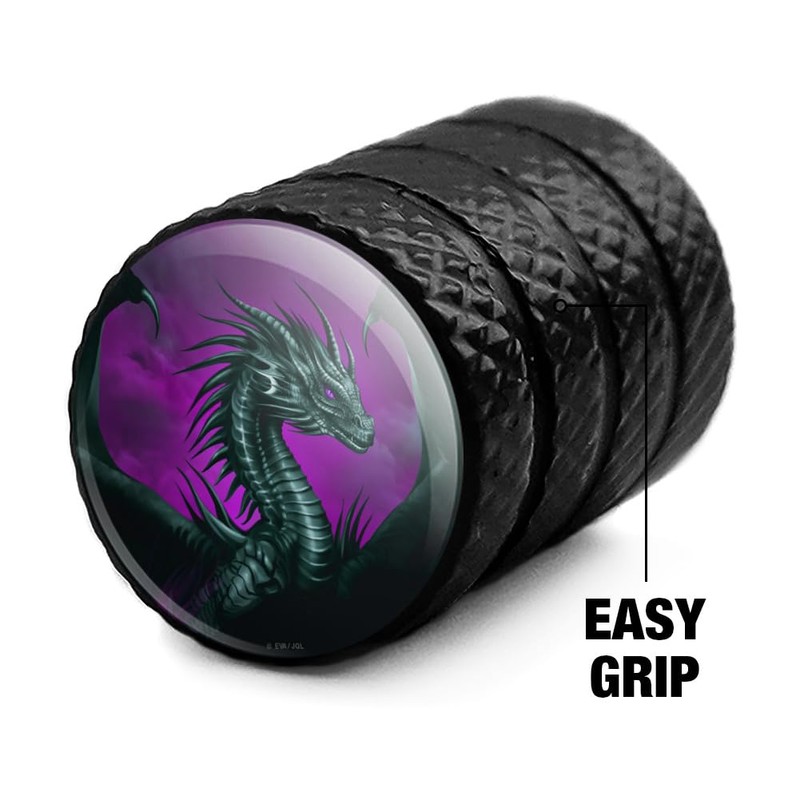 Black Dragon Valve Stem Caps for Tire Rim Wheel Aluminum