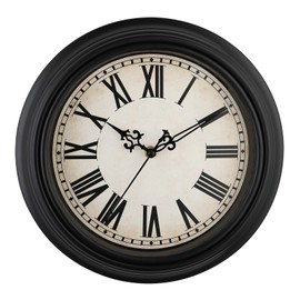 Plumeet Extra Large Retro Wall Clock, 16'' Non Ticking Classic Silent Vintage Wall Clocks Decorative Kitchen Living Room Bedroom, Roman Numerals, Battery Operated, Black