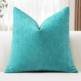 JOTOM Chenille Cushion Covers 60x60 cm Soft Turquoise Decorative Throw Pillow Covers 24x24 Inch Square Cushion Case Solid Pillowcases for Couch Sofa Living Room Bed Home Decor (Turquoise)