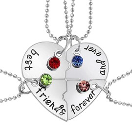 EQLEF 4pcs Alloy Silver Friendship Necklace – Be Heart-Shaped – Letters Written Friends Forever and Forever, Metal
