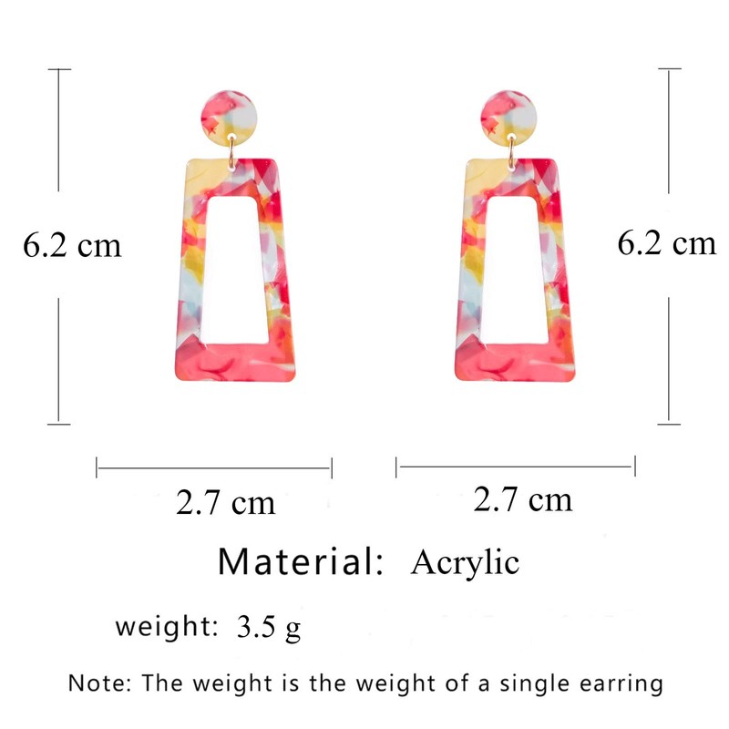 MALOYANVE Acrylic Dangles Drop Earrings for Women Multicolor Square Resin