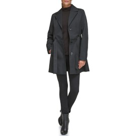 Kenneth Cole Women's Trench Coat with Waist Tie Belt and Notch Collar, Black