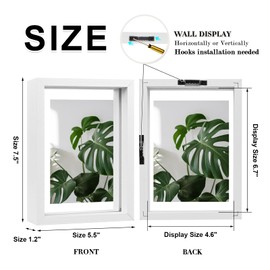 Egofine 5x7 Floating Frames Set of 2, Double Plexiglass Picture Frame, Made of Solid Wood Display Any Size Photo up to 5x7, Wall Mount or Tabletop Standing, White