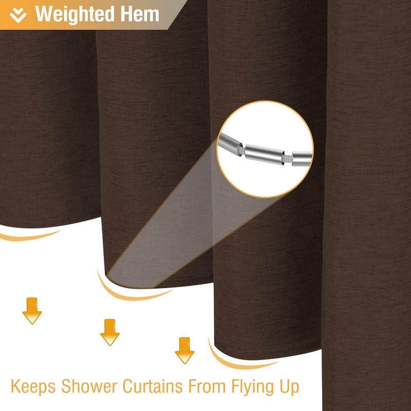 BTTN Brown Shower Curtain - Linen Textured Heavy Duty Waterproof