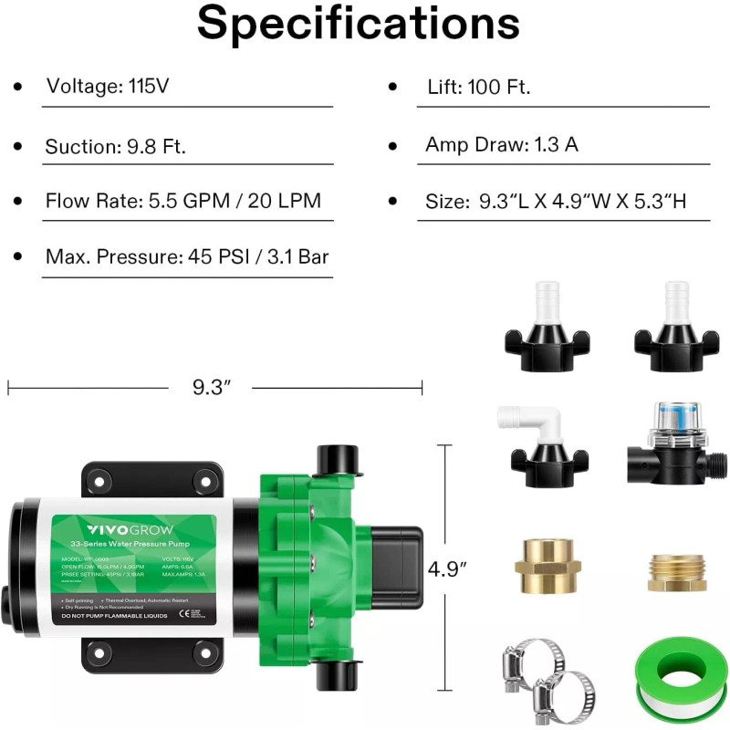 Unbranded Water Pressure Pump, 115VAC 4 GPM 45 PSI Diaphragm