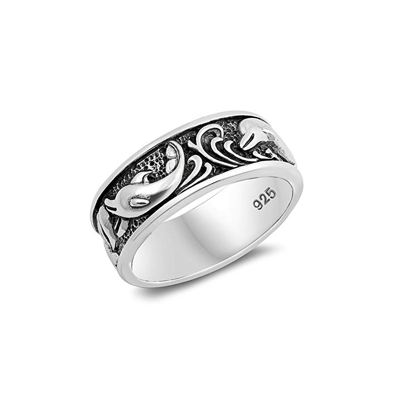 CloseoutWarehouse 925 Sterling Silver Dolphin Band Ring Size 12