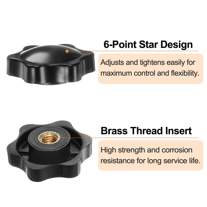 HARFINGTON 6pcs Star Knobs M6 Female Thread 38mm 6-Point Plastic