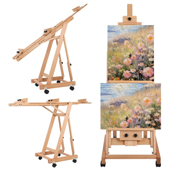 Art Easels for Painting Adult, H-Frame Easel with Braked Wheels,