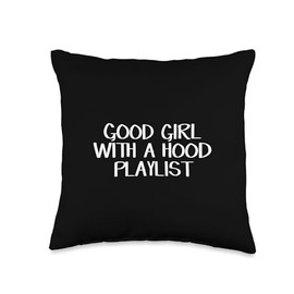 Good Girl With A Hood Playlist Throw Pillow