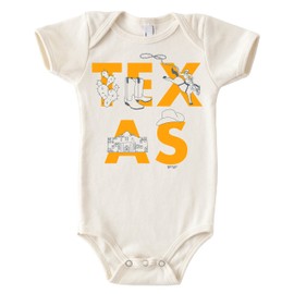 MAPTOTE Font One Piece - Unisex Baby Organic Cotton Short Sleeve Bodysuits - Texas, 12-18 Months