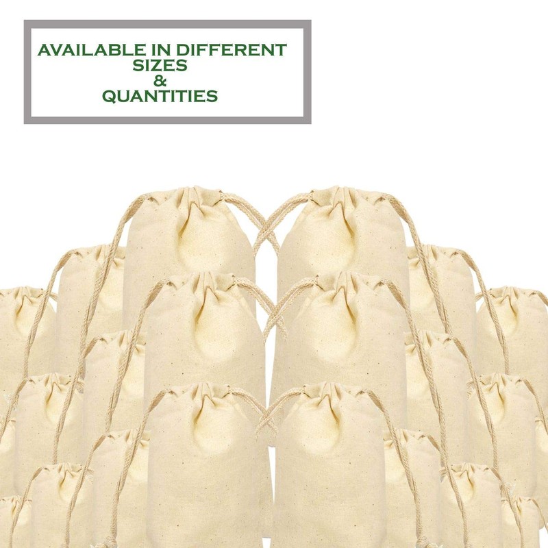 5x7 inches Natural Cotton Double Drawstring Reusable Produce Muslin Bags