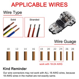 AEDIKO Low Voltage Wire Connectors T Tap Wire Connectors 2 Pins Wire Splice Connectors for LED Strip Automotive Fits 24-20 AWG Pack of 10