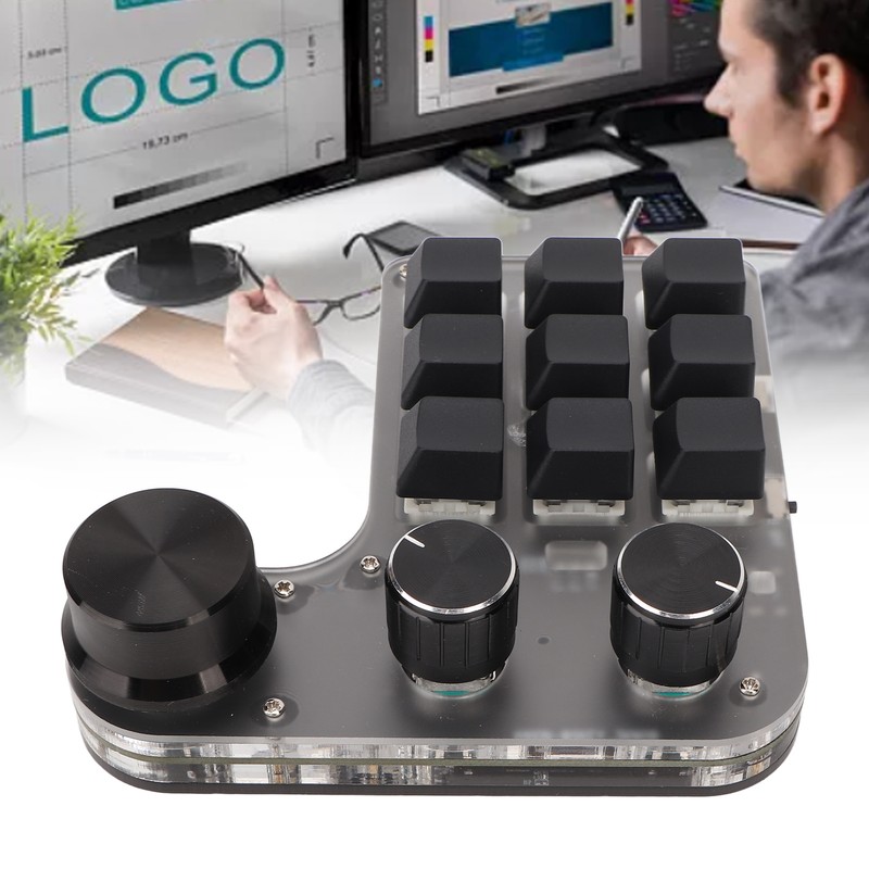 Programmable Macro Keyboard 9 Keys 3 Knobs USB Bluetooth Connection