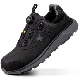 K by Kexin ESD Shoes for Men, Alloy Toe Safety Freelock Fit Quick Lacing System Static Proof, Waterproof, Puncture Proof, Oil and Slip Resistant, Lightweight Industrial Work Shoe Sneakers Black