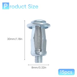 Vordpe Pack of 15 cavity metal anchors, M8 x 30 cavity dowels, metal, wall plugs, hollow space, Fischer cavity dowels, plasterboard, plasterboard dowels, metal, expansion dowels