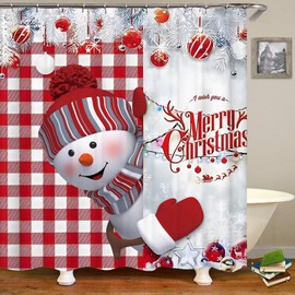 CJWLKJ Merry Christmas Shower Curtains for Bathroom 72 x 72 Red Buffalo Plaid Vintage Snowman Winter Snow Snowman Rustic Retro Farmhouse Bathroom Decor