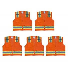 Safety Main Premium High Visibility Surveyor Vest Solid Front Mesh Back, 5 Pack, 2X-Large, Orange