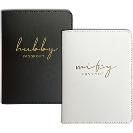 Mr&Mrs Gifts - Soportes para pasaporte a juego para novia y novio, Mr&Mrs, logotipo de lámina dorada, regalo esencial para recién casados, HW-Black White, Parejas