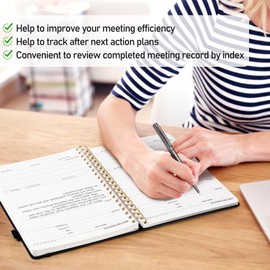 WEMATE Simplified Meeting Notebook for Work with Action Items 200 Pages, Office Supplies for Project Planner, PU Leather Hardcover Meeting Notes Notebook for Work, B5 (10" × 7") - Black
