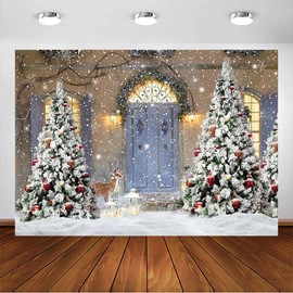 Avezano 8x6ft Winter Christmas Photography Backdrop Snow Reindeer Xmas Tree Background Winter Outdoor Christmas Backdrop Decorations
