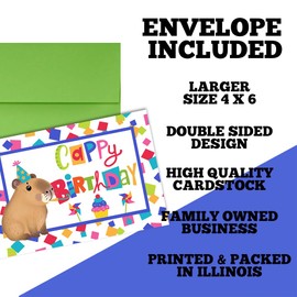 Cappy Birthday Capybara Themed Pun Single (1) All Occasion Blank Birthday Card To Send To Friends & Family, 4"x 6" (when folded) Fill In Greeting Note Card by AmandaCreation