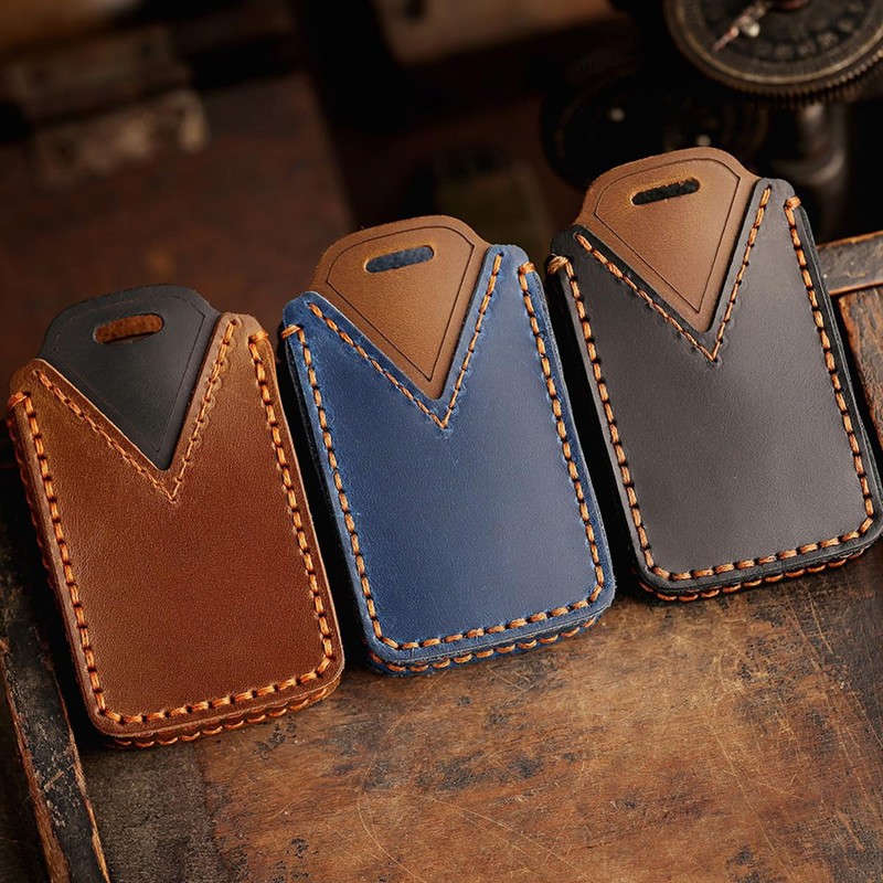 Hontumax Vintage Leather Key Fob Cover Case with Keychain for