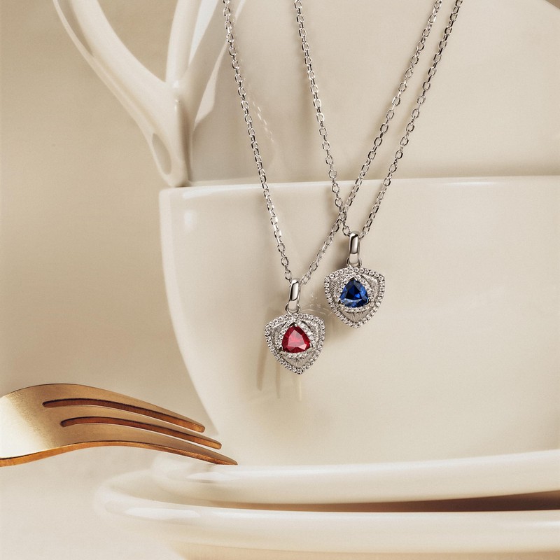 FANCIME Ruby Necklace July Birthstone Sterling Silver Triangle Pendant Necklace