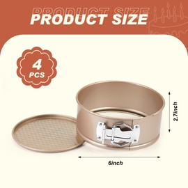 Funnymoom 4 Pcs 6 Inch Non Stick Springform Pan with Removable Bottom Carbon Steel Round Springform Cheesecake Pan with Stainless Steel Spring Buckles for Baking Kitchens Restaurant(Champagne Gold)