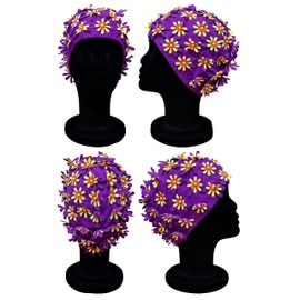 Blue Reef Aries Elasticated Floral Ladies Classic Retro 3D Cut Out Multicolour Flower Pretty Stylish Vintage Look Swimming Hat Swim Cap One Size Adults (Purple)