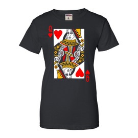 Go All Out X-Large Black Womens Queen of Hearts Playing Card Funny T-Shirt