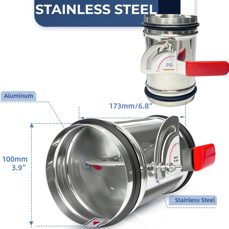 AMREMSU 4 Inch HVAC Duct Backdraft Damper - Stainless Steel