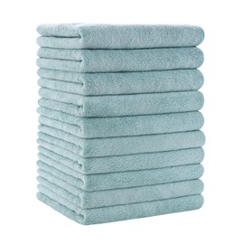 Microfiber Face Towels, Set of 10, Hotel Specifications, Large, 13.8 x 29.5 inches (35 x 75 cm), Fluffy Touch, Fast Absorption, Quick Drying, Durable Towel (Green)