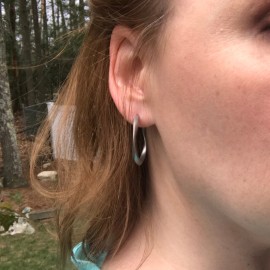 Loralyn Designs Silver Twisted Metal Round Stud Hoop Earrings 1.4 Inch Stainless Steel Satin