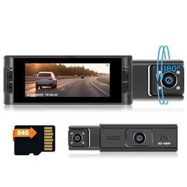 Hikity 3.16" IPS Screen DVR 1080P WiFi Dashcam Two Auto Kamera 180°Drehbar APP Control mit 64GB TF Karte 150°Weitwinkel mit 24H Parküberwachung G-Sensor Loop-Aufnahme Super Nachtsicht Max 64GB