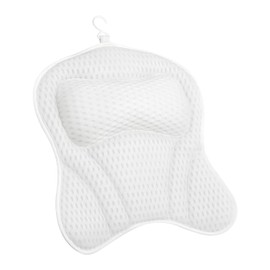 Bath Pillow 4D Bath Spa Pillow Neck and Back Support Bathtub Headrest Cushion Pillows Non-Slip with 6 Suction Cups Air Mesh Headrest Cushion for Head, Shoulder(COLOR:white)